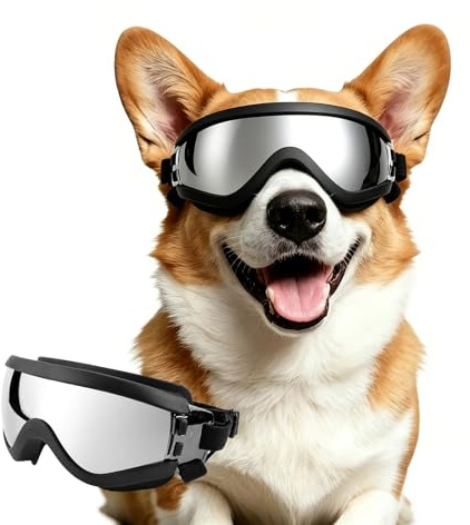 Namsan Hundglasögon för Medelstora Hundar Justerbara Hundskyddsglasögon Vattentäta, Vindtäta UV-skydd Hundsolglasögon för Medelstora Hundar - Silver