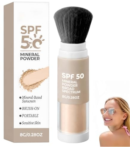 Polvos fijadores con protección solar SPF 50 y brocha integrada; polvos minerales faciales con control de grasa y brocha suave; polvos fijadores suaves y duraderos para pieles sensibles (1Piezas)