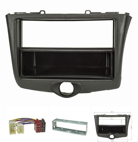 tomzz Audio 2455-027 Radioblende Set kompatibel mit Toyota Yaris P1 Facelift Bj.2003-2006 schwarz mit Radioadapter ISO Einbauschacht