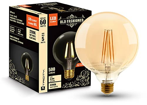 Xtricity G40 LED Filament Vintage Edison Style Dimmable Lightbulb, 5W (60W Equivalent), E26 Medium Base, G40 Edison Light Bulb for Decoration String Lights and Vintage Lighting Looks