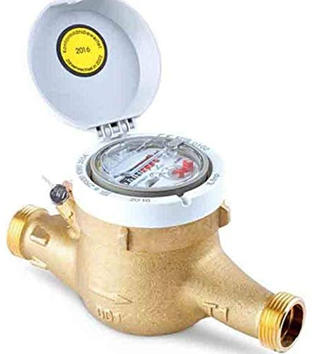 Suinga CONTADOR DE AGUA 25mm de chorro múltiple para AGUA FRÍA. Certificado MID Europeo que permite el uso con agua potable. LATON con rosca entrada y salida 1 1/4 macho. Caudal máximo 6,3 m3/h
