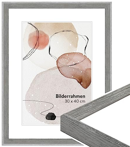 WANDStyle Bilderrahmen A4 Grau, DIN A4 Bilderrahmen Holz Vintage 30x21 cm, hochwertiger Holzbilderrahmen, Posterrahmen zum Aufhängen, Rahmen 21x30 cm, Fotorahmen H790 - Made in Germany