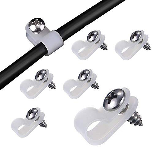 VIPMOON 100 Pcs R Type Cable Clips with Screws, 1/4 Nylon P Clips, Cable Management Clips, Suitable for Home, Office, School (White)