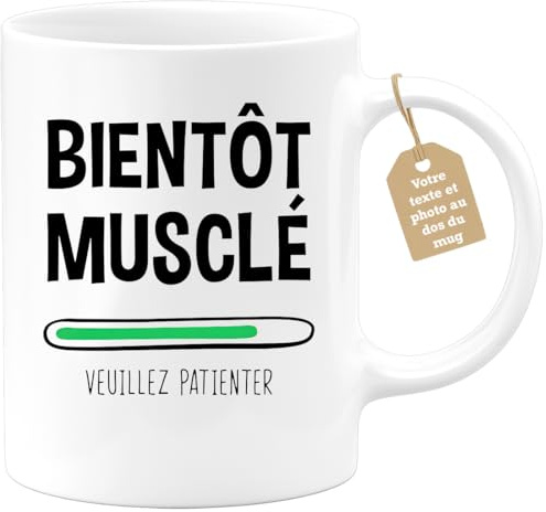 Café-Croissant - Mug Personnalisable Humour Bientôt Musclé Veuillez Patienter - Cadeau Noël Drôle Homme Adolescent Garçon 18 Ans Frère Pote Anniversaire Tasse Musculation Sportif Collègue Haltère