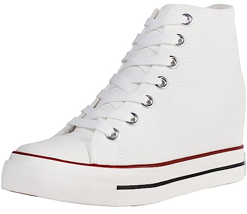 wealsex Sneakers Compensées Cachées Montante Femme Basket Toile Chaussure | Décontractées et Respirantes Noir Blanc 35 36 37 38 39 40