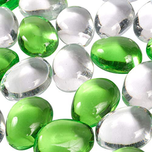 Clear Large Oval Pebbles Mixed Transparent and Coloured Stones Aquarium Marbles Table Scatter Stones Decorative Nuggets Vase Filler Beads Plant Pot Decoration 26pcs (Green/Transparent)