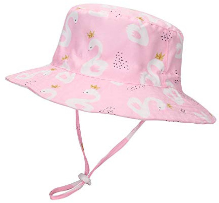 LACOFIA Cappello da Sole per Bambina Cappellino Estivo da Protezione Solare neonata Berretto da Spiaggia con Cinturino sottogola Regolabile Cigno Rosa 12-24 Mesi