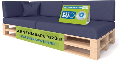 Pillows24 - Palettenkissen 6-teiliges Set | Palettenauflage für Palettensofa | Rückenkissen & Sitzkissen für Europaletten | Palettenmöbel für Indoor & Outdoor mit UV-beständig | Made in EU | Blau