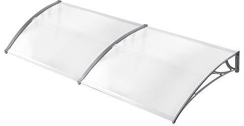 UISEBRT Auvent de Porte 200 x 100cm - Marquise de porte d’entrée en polycarbonate transparent, Gris