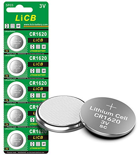LiCB 5 Pack CR1620 Battery, Long-Lasting & High Capacity CR 1620 Lithium Batteries,3V CR1620 Coin & Button Cell for Car Remote & Key Fob