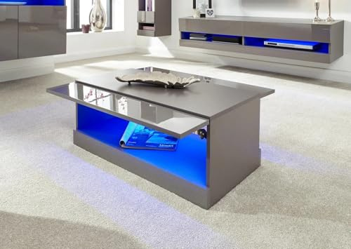 GFW Galicia Coffee Table with LED, Black High Gloss Lift Top Coffee Table with Hidden Storage and LED Light, Modern Living Room Furniture | graded