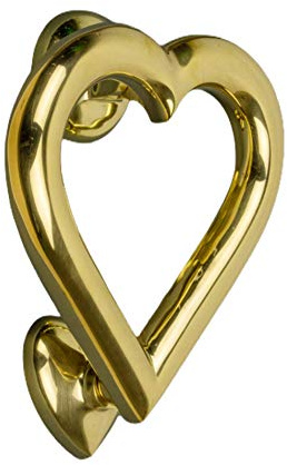 Türklopfer für Haustür, poliertes massives Messing, mit Schließblech, UPVC, Liebesherz, Haustürmöbel mit einzigartigem Design (Gold)