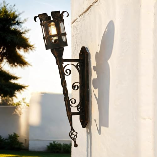 Torcia da parete per esterni XXL CASTLE A: 90 cm in rame nero rustico antico IP44 E27 lampada da parete vintage lampada da esterno lampada da giardino per esterni