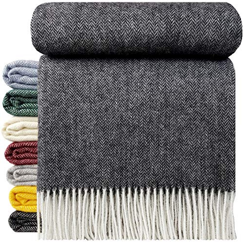 STTS International Wolldecke 100% Schurwolle Wohndecke in versch. Farben 140 x 200 cm Tagesdecke Schurwolldecke Woll-Plaid Tirol (A Anthrazit/Schwarz, 140 x 200 cm)