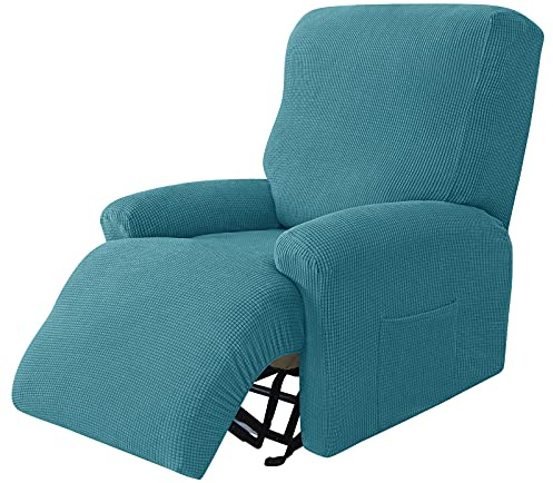 JHLD Sesselschoner für Relaxsessel rutschfest-Blaugrün-1 Sitzer | 4-Teilig Sesselbezug Relaxsessel mit Taschen Abnehmbare Waschbar Für Haustiere Kinder