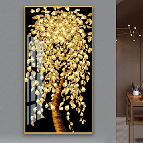 dsdsgog Golden Tree Art Leinwand Gemälde Geldbaum Poster und Drucke auf Leinwand Wandkunst Bilder für Wohnzimmer Dekoration 80x160cm Rahmenlos