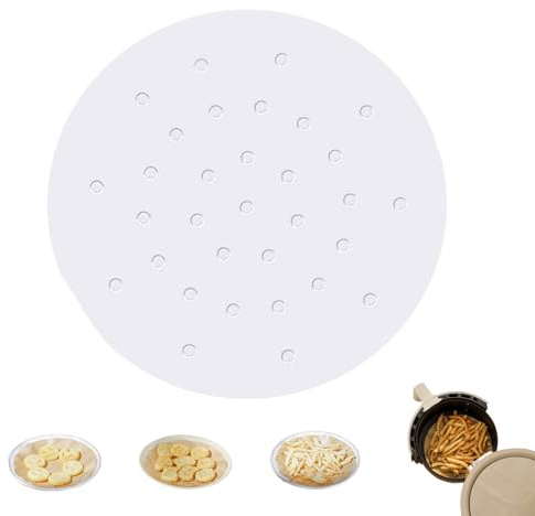 100 Stück Backpapier für Heißluftfritteuse, 25cm Airfryer Backpapier Rund Wasserdicht Ölfest Heißluftfritteuse Backpapier für Backen Ofen Mikrowelle, Perforiert, Weiß