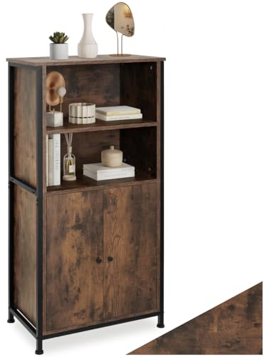 tectake® Industrial Highboard, Kommode mit offenen Fächern und Schrankfach, Sideboard, Flur Möbel, Wohnzimmerschrank, Bücherschrank, schmaler Schrank Schlafzimmer (Industrial Dunkelbraun)