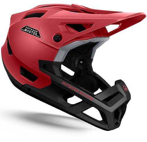 OutdoorMaster Full Face Mountain Bike Helmet for Men & Women-Two Removable Chin Pad Mountain Bike Helmet Grizzly, Ventilation Lightweight Racing Downhill DH BMX MTB Helmet (Flaming Red, Large)