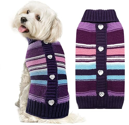 ABRRLO Kleiner Mittelgroßer Großer Hundepullover, Kälteschutz-Strickbekleidung, gestreifter klassischer Rollkragenpullover, Dicke warme Kleidung für Chihuahua, Bulldogge, Dackel, Mops, Yorkie,XL