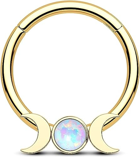 CM Crareesi Mania Septum Piercing Silber Gold 16G Mondphase Nasenpiercing Ring Chirurgenstahl Daith Piercing Gold Opal 8mm/10mm Helix Daith Knorpel Conch Ohrringe für Frauen