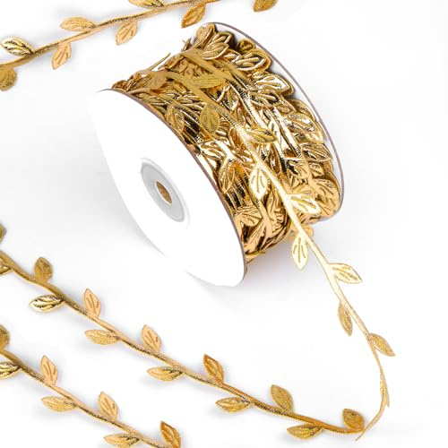 Blätter Streifen Geschenkband, 30 M Künstliche Reben Blätter, Künstliche Pflanzen Bänder, Gold Geschenk Luftschlangen Dekoration, Künstliches Blatt Rebe für DIY Party Hochzeit Hausgarten Dekoration