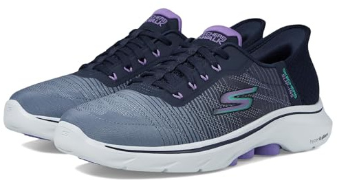 Skechers Zapatos Go Walk 7 para Mujer, Tela Azul Marino con Ribete Multicolor, 42 EU