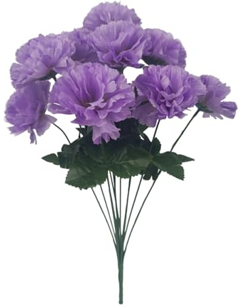 12 Head Artificial Silk Fowers Carnation Bunch Wedding Home Grave Outdoor Size 47cm Avilable in 8 Colours (Lilac)