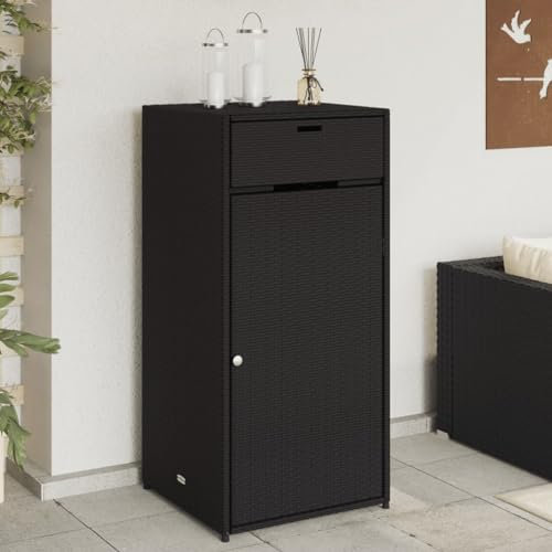 ZEYUAN Gartenschrank Schwarz 55x55x111 cm Poly Rattan, Geräteschuppen, Gerätehaus, Wetterfest, Outdoor Schrank, Gartenhausschränke, Terrassenschrank - 365559