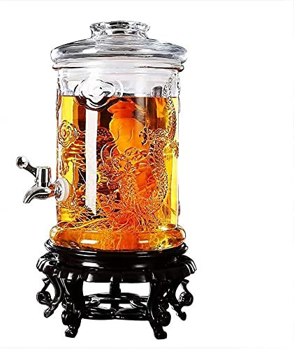 Dispensador de cerveza, Dispensador de bebidas de vidrio con barril de cerveza|Dispensador de bebidas frías| Grifo sin fugas | Tapa de vidrio | Base estable| 5L,6L| Borrar| Cristalería para agua,