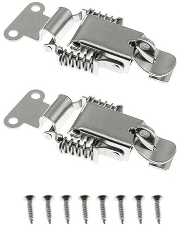 SJZBIN 2PCS 90 Degrees Spring hasp Toolbox Toggle latches Lock Stainless Steel Toolbox Draw Compression Spring Toggle Latch Catch Clamp (L, Type: Large with Keyhole)