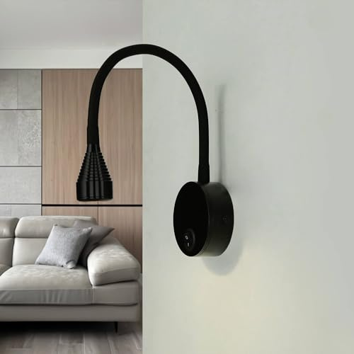 Licht-Erlebnisse LED Leselampe Bett, Bettleuchte, Wandlampe mit Schalter, Leselampe Bett Wandmontage, Schwanenhals, zielgerichtet, H:14,5 cm, 245 lm, 4100 K, Wandleuchte Bett