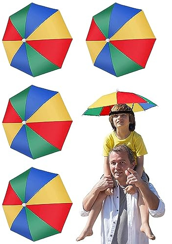 Puedno 4-Stücks Regenschirm-Hut Regenbogen für Sonne und Regen - faltbarer Anglerhut