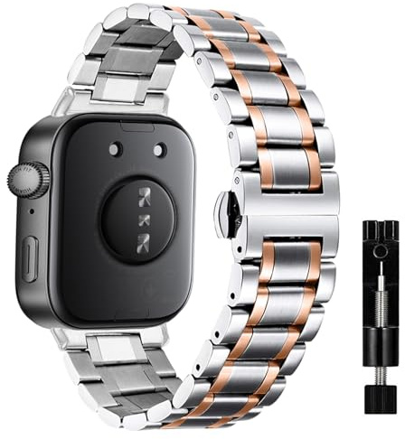 MiKoyi Armband Kompatibel mit Huawei Watch Fit 4 Pro/Fit 4 / Fit 3, Ersatzbänd Edelstahl Metall Armband Uhrenarmband Wasserdicht Verschleißfest Band für Huawei Watch Fit 3, Silber Roségold