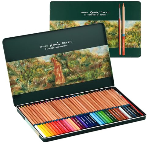 MARCO Serie 3120-36 colori, matite colorate idrosolubili di alta qualità con pennello, in scatola di ferro - Ideali per studenti di arte e professionisti