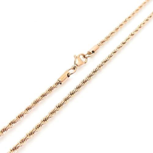 Bishilin Halskette ohne Anhänger Herren, Edelstahl Kette 60CM Rosegold Kordelkette 3MM Partnerkette Hip Hop Halskette Personalisiert