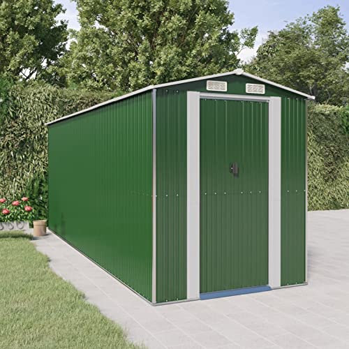 ShGaxin Geräteschuppen, Gerätehaus, Fahrradgarage, Gartenhütte, Fahrradunterstand, Gartenhäuschen, Garten Hütte, Fahrrad Unterstand, Grün 192x523x223 cm Verzinkter Stahl