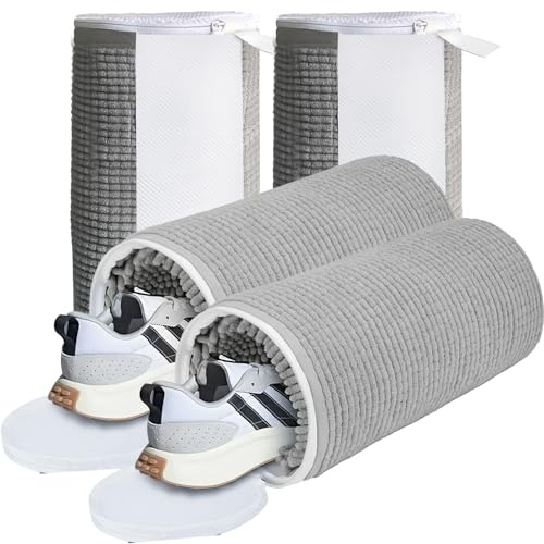Ezkamfort 4 Stück Schuhwaschbeutel Waschmaschine,Wäschenetz Schuhe, Schuhbeutel Waschmaschine,Wiederverwendbarer Wäschesack Schuhe, Shoes Washing Bag mit Reißverschluss.