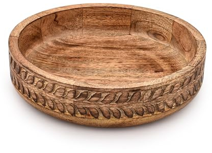 Indus Lifespace Salatschüssel aus Mangoholz, runde hölzerne Salatschüssel, Obst-Servierschüssel, Schalen für Salate, Obst, Nüsse oder Snacks (25,4 x 25,4 x 6,3 cm)