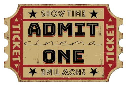 WADORN Vintage Metal Tin Signs 15x10Inch Funny Cinema Tickets Decor Retro Sign Admit One Movie Ticket Iron Painting Wall Art Decorative Poster for Home Kitchen Restaurant Coffee Club Bar Pubs