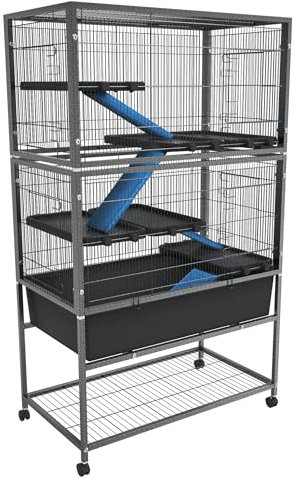 FIVMEN Hamsterkäfig Meerschweinchen Käfig 88x48x150 cm Kleintierkäfig Rattenkäfig mit Sicherheitsschlösser, Leiter, Lagerregal und Rollen Hamster Käfig Nagerkäfig Kleintierstall