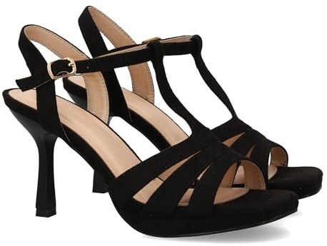 shoes&blues.es Sandalias de Tacon para Mujer, Diseno Comodo y Elegante con Tiras Cruzadas en la Pala con Cierre de Hebilla, Ideales para Primavera Verano.