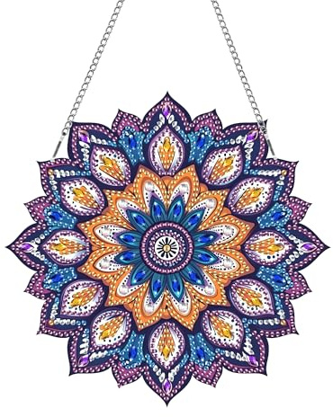 MOMAKA Mandala-Blume Diamond Painting Fensterbilder, Diamond Painting Anhänger, Diamond PaintingBlume, Diamant Painting mit Kette, Wandbehang Kits für Fenster Wand Eingang Garten Decor 20x20cm