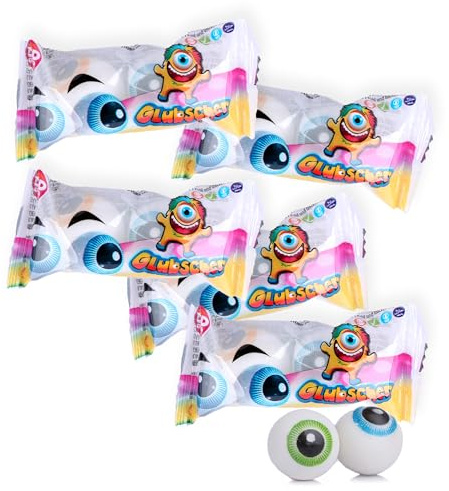 ZED Glubscher Chewing-gums 5x2 – Bonbons fruités à mâcher avec cœur liquide (85g) – Effet globe oculaire effrayant – Idéal pour Halloween, fêtes d’enfants, sachets cadeaux et surprises