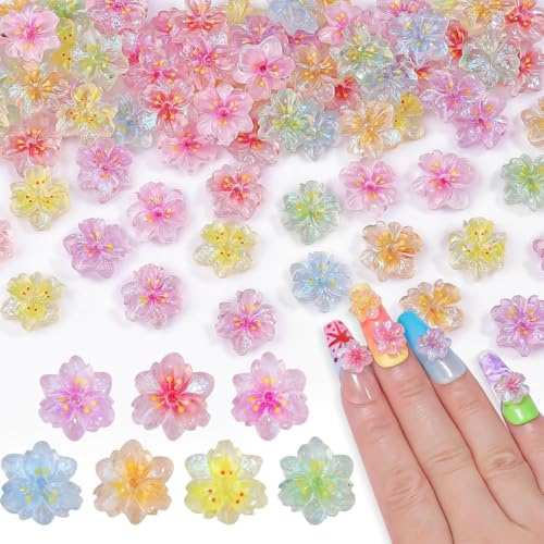 JYNXOR 60 Pièces CharmBurst 3D Fleur Charms Nail, Accessoires de design d'ongles, Strass scintillants, Fleurs colorées déco, Petites pierres d'ongles, Flowers Nail, Adapté aux arts d'ongles