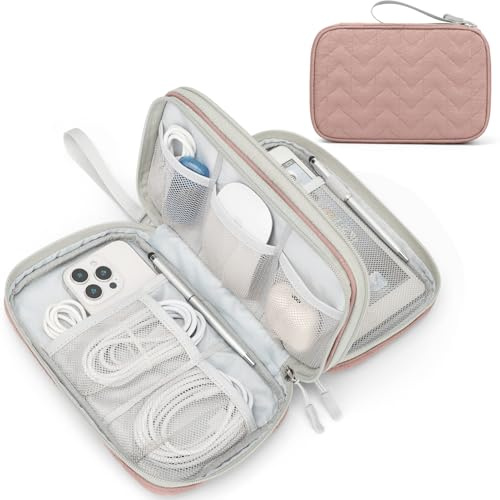FYY Electronic Organizer, Large Travel Cable Organizer Bag Pouch Electronic Accessories Carry Case Portable Waterproof Double Layers All-in-One Storage Bag for Cable, Cord, Charger, Pattern Pink