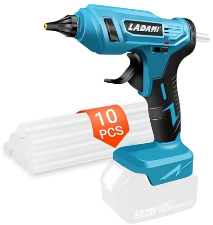 LADAMI Battery-Powered Hot Glue Gun for Makita 18V Battery, Hot Glue Gun with 10PCS Glue Sticks 11MM, Cordless Glue Gun for School, DIY, Arts and Crafts, and Quick Household Repairs (without Battery)