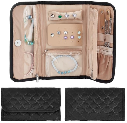 PH PandaHall Étui de Rangement de Bijoux de Voyage Sacs à Bijoux Pliables Étui de Rangement de Boucles D'Oreilles Noir Support de Bagues Portable pour Femmes Colliers de Voyage Montres
