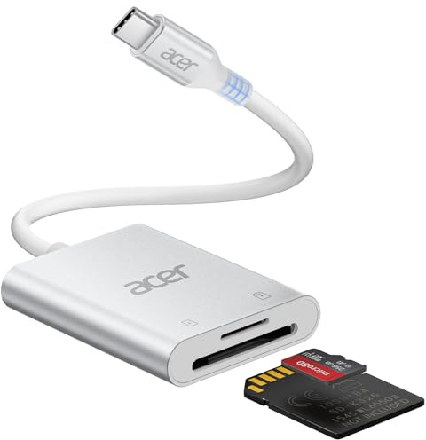 Acer USB-C SD Card Reader, High Speed Type-C Micro SD Card Adapter, USBC External Memory Card Reader SDXC, Micro SDXC Card, Compatible with MacBook Pro/Air, Acer Laptop, iPhone 16, Camera -Silver