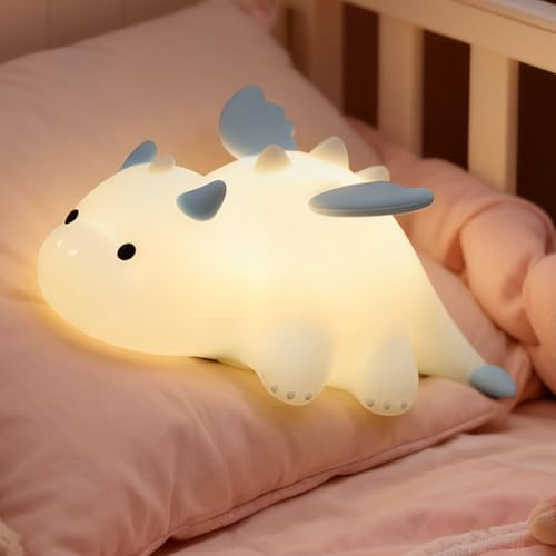Dimmbares Silikon Nachtlicht, Kleines Drachen Nachtlicht, Drei Helligkeitsstufen, USB Aufladbartouch LED Nachttischlampe Mit 20 Minuten Timer, Zur Raumdekoration; Tolle Geschenke Für Kinder（Blau）